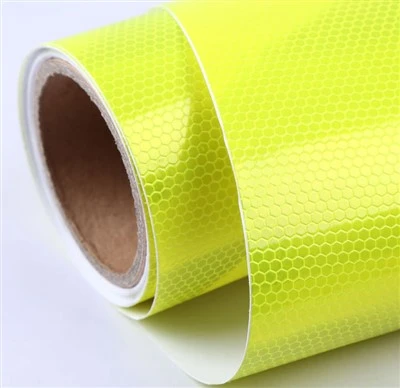 Fluorescenčná žltá PVC mikroprizmatická reflexná fólia